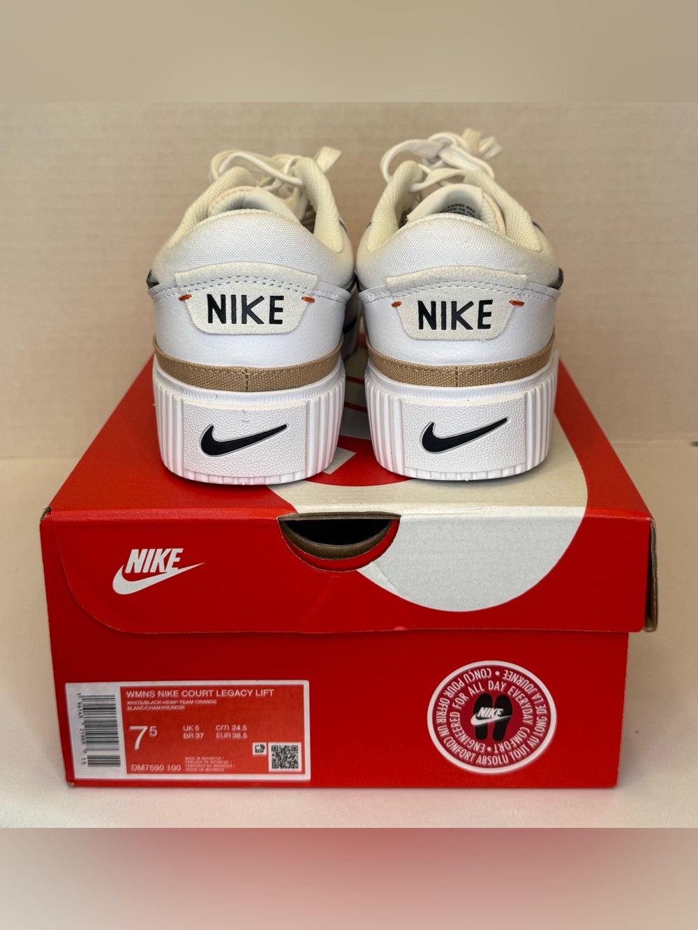 Nike Court Legacy Lift Women’s Platform Sneakers White/Black-Hemp - Picture 5 of 7